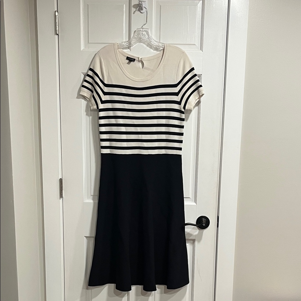 Talbots Fit and Flare Knit Colorblock Striped Dress Size Medium
